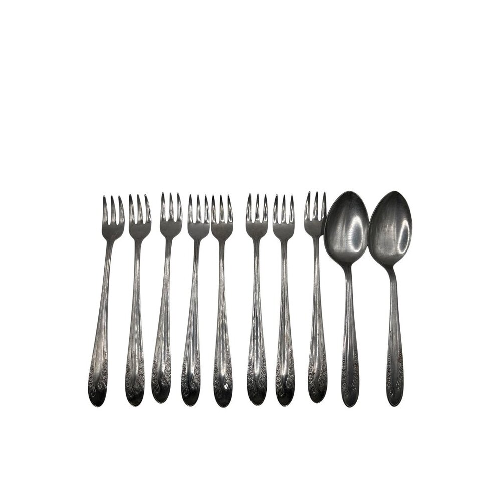 Vintage J.G. Stainless Japan Seafood Forks & Table Spoons Set silver